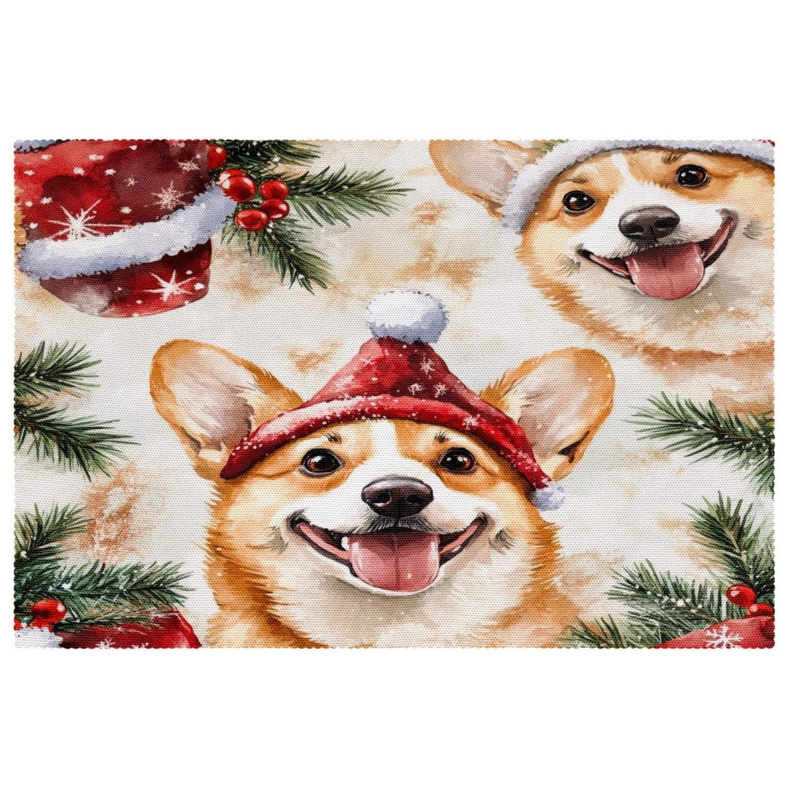 Sets de table Corgi Noël antidérapants 30x45 cm | Lot de 6