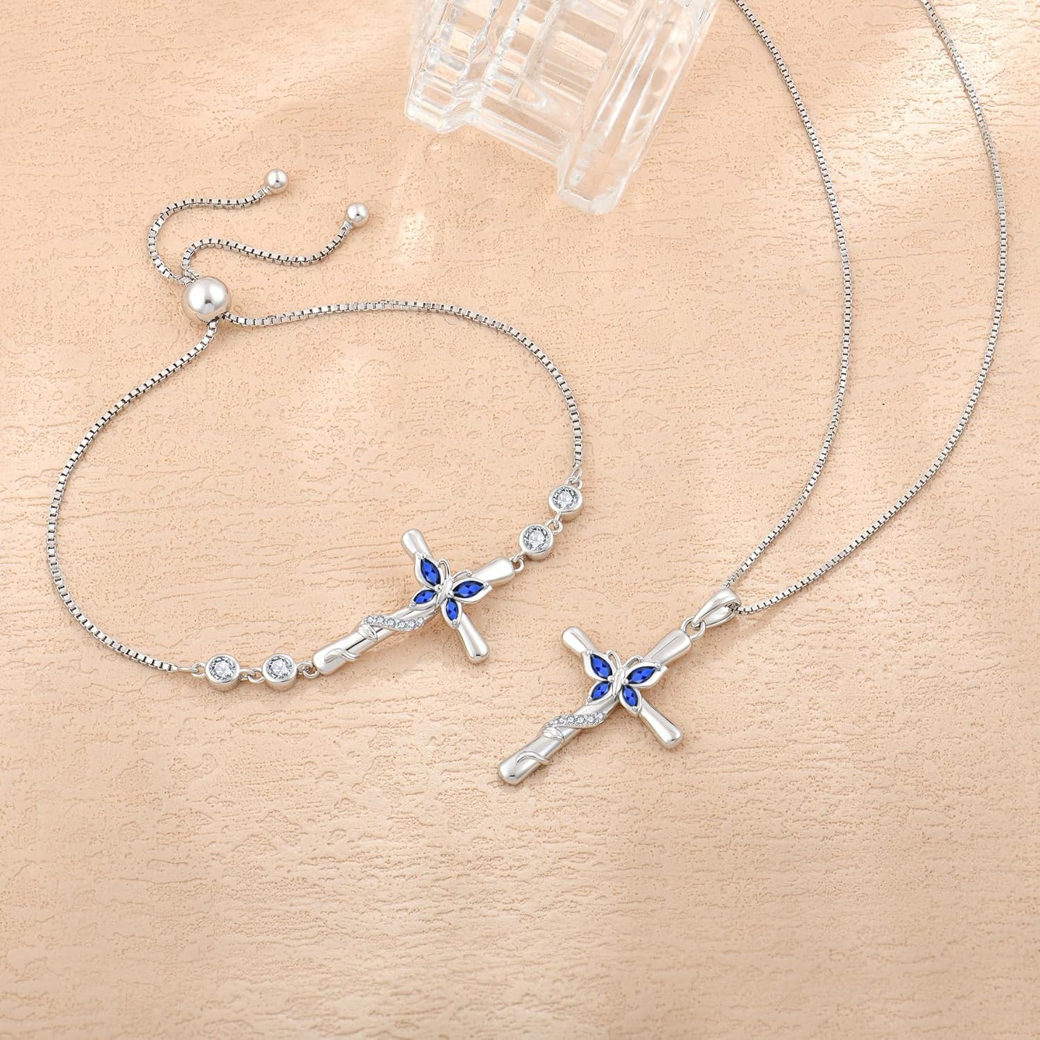 Cross Bracelet for Women 925 Sterling Silver Adjustable Butterfly Bracelet Birthstone Jewelry for Women - Image 3