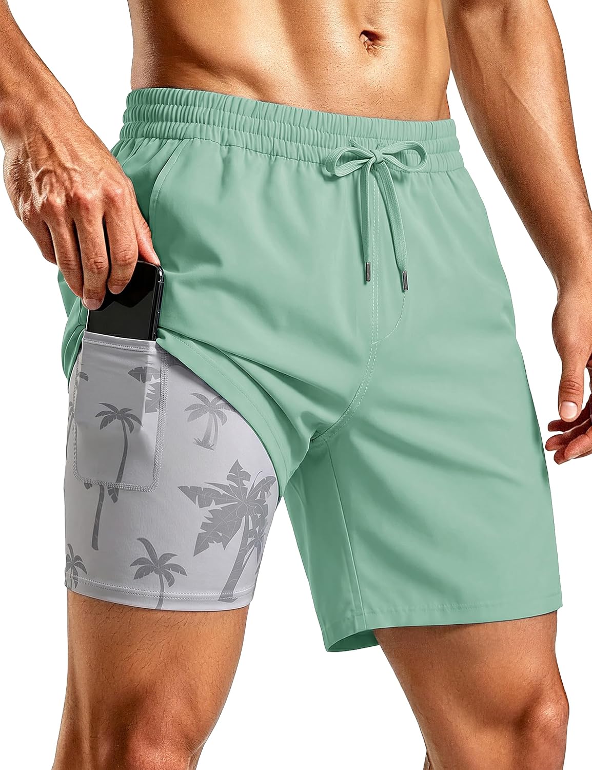 TACVASEN Mens Swim Trunks with Compression Liner 7 Inch Bathing Suit Board Shorts Quick Dry with Mesh Pockets