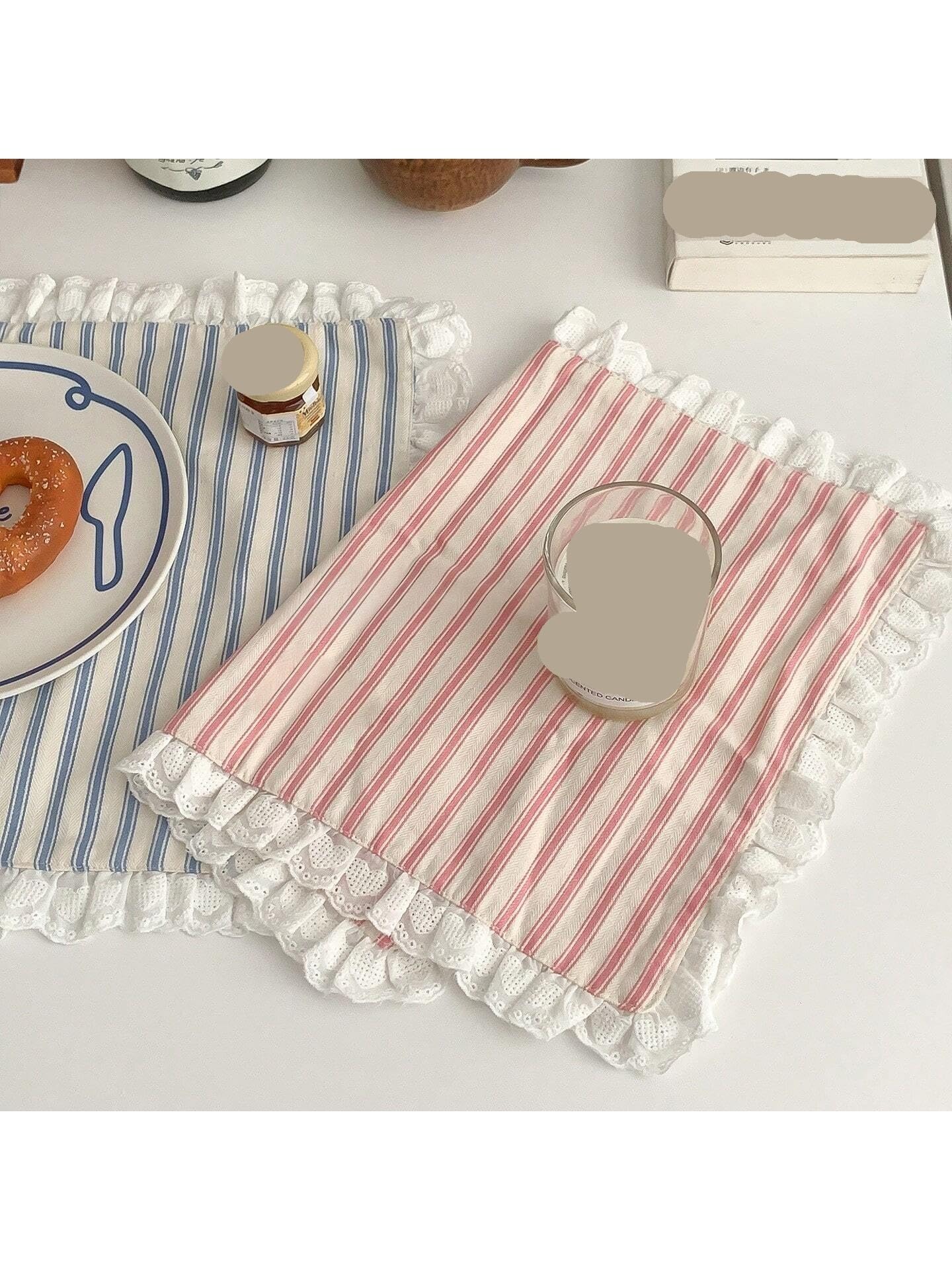 Tovaglietta con volant in pizzo a righe da 2 pezzi 35x45 cm Decorazioni da tavola carine for la cucina Sala da pranzo Tovagliolo for feste for la colazione(Pink,6pc)