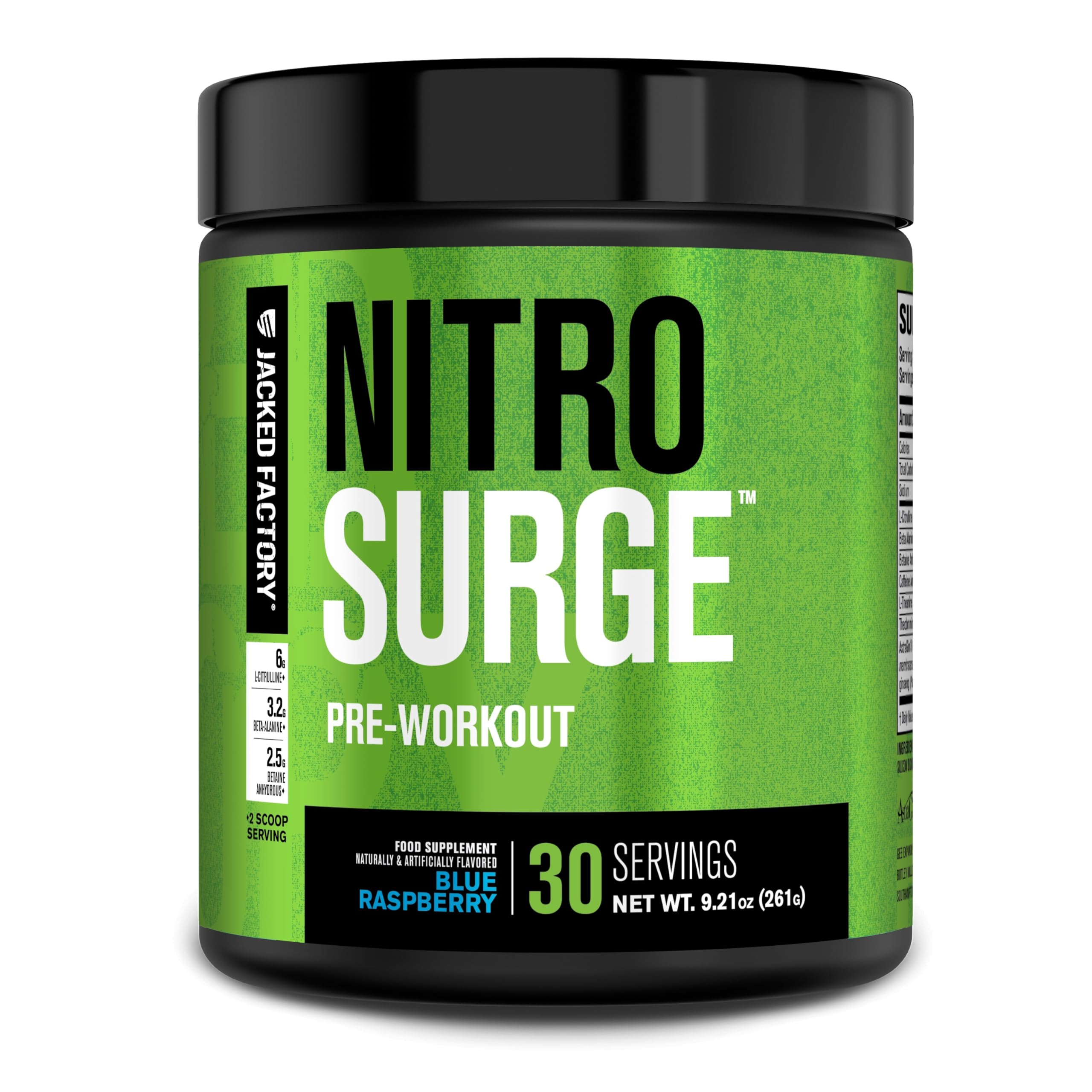 NITROSURGE Pre Workout Supplement - Energy Booster, Instant Strength Gains, Clear Focus, & Intense Pumps - Nitric Oxide Booster & Powerful Preworkout Energy Powder - 30 Servings, Blue Raspberry