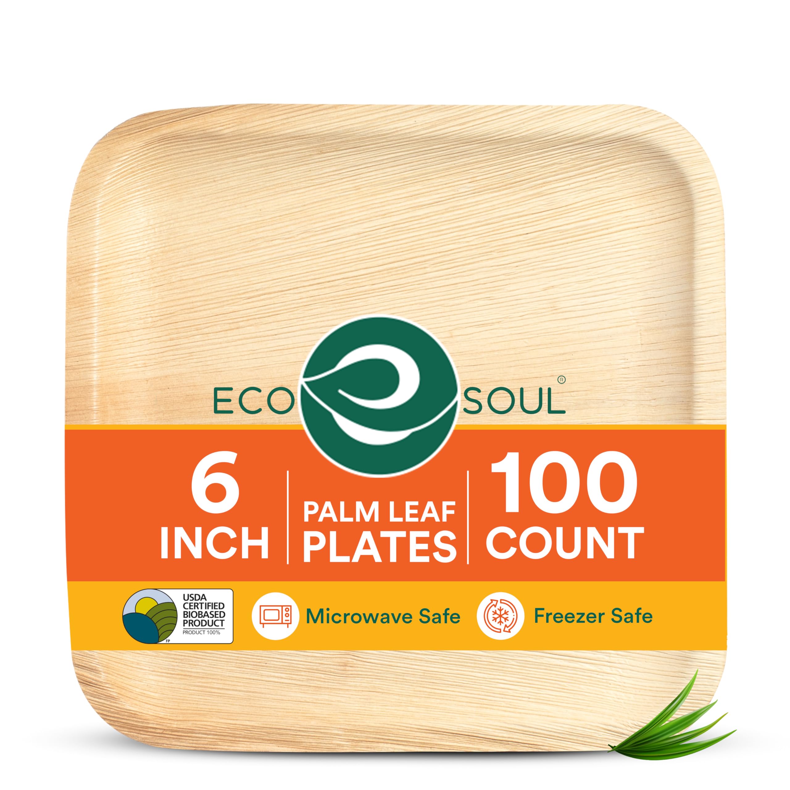 [6 inch, 100-Pack Areca Palm Leaf Square Plates Disposable Eco-Friendly Biodegradable Like Bamboo Wood Plates Party, Wedding, Event Plates (15 cm)
