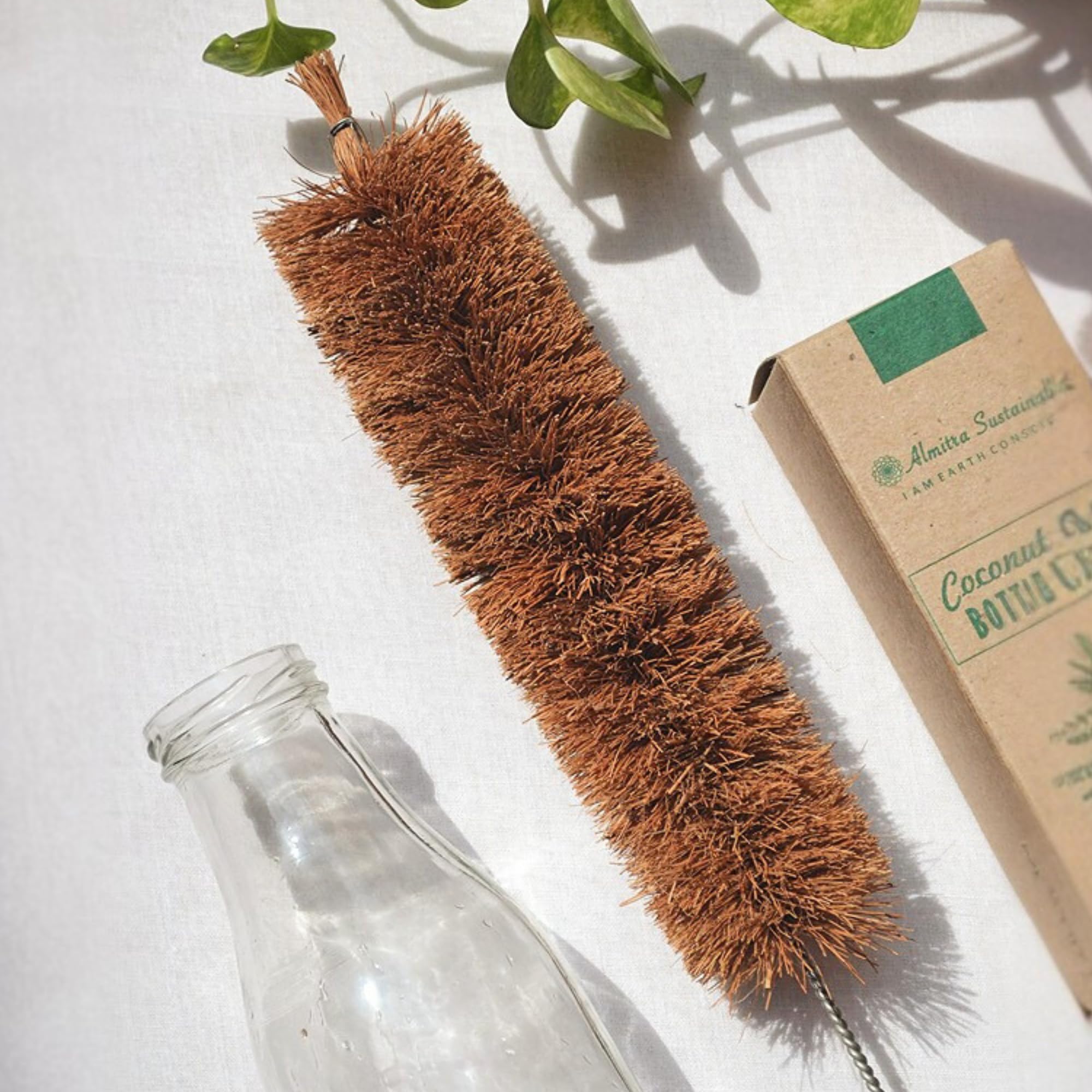 Almitra Sustainables Natural Kitchen Cleaning Brush (Set of 2).Long Bottle Cleaning Brush for Wide Mouth Bottles and Scrubber for Cleaning Vegetable & Fruits. Made of Coconut Coir Bristles. - Image 2 thumbnail
