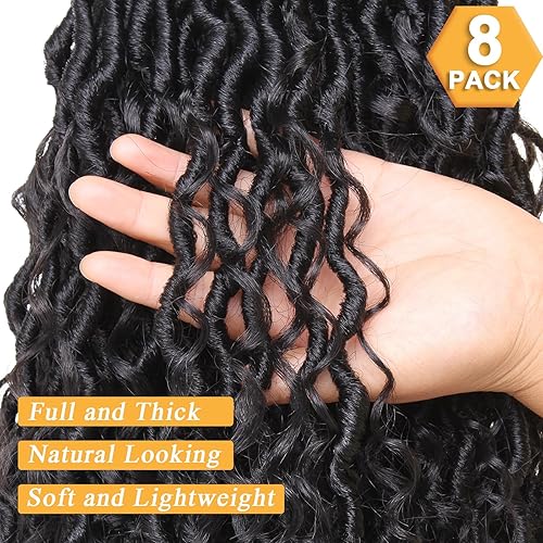 Miniatura 5 de COOKOO Cabello de ganchillo Goddess Locs de 24 pulgadas, 8 paquetes de cabello sintético ondulado con rizos preenrollados, bohemios, suaves, de río