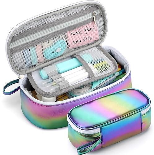 Miniatura 7 de Estuche portátil de gran capacidad para lápices, suministros escolares para estudiantes universitarios, niñas, niños y adultos (negro)