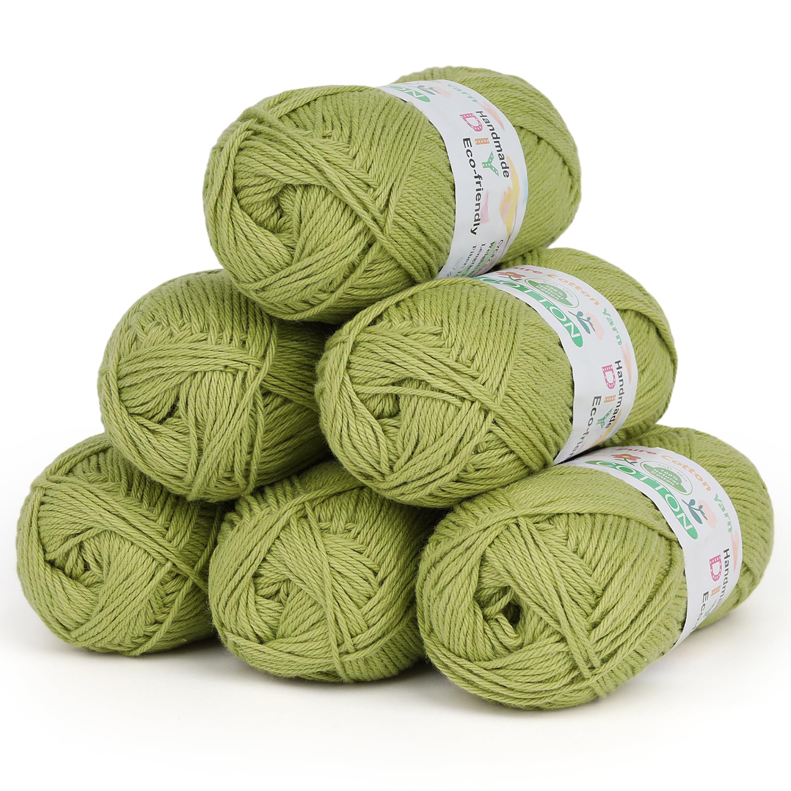 Coopay Wolle zum Häkeln, 100% Baumwolle zum Stricken, 6 x 100g Weiches Häkelgarn Baumwolle zum Häkeln, Babywolle Baumwolle für Pullover, Socken, Babydecke