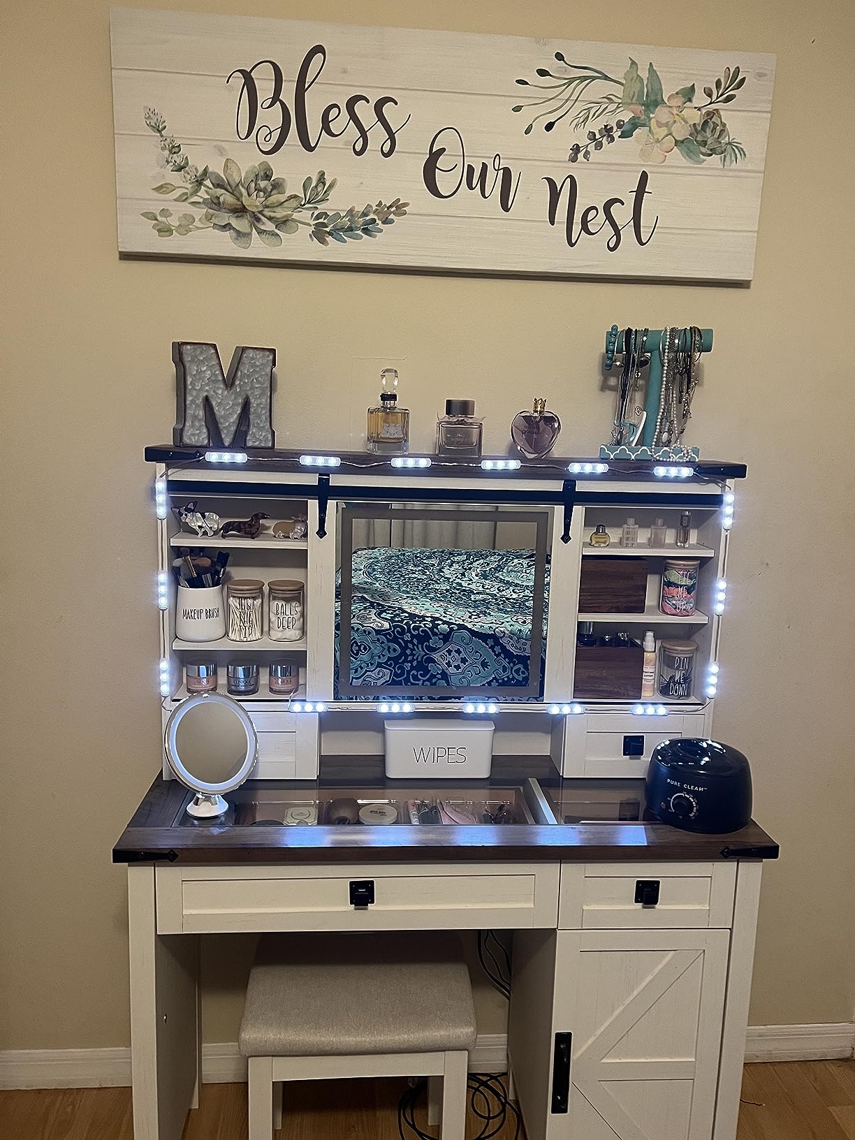 50/mo Finance T4TREAM Farmhouse Makeup Vanity Desk with Sliding