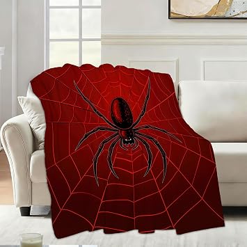 Halloween Spider Sofa Throw Blankets,Red Spider Web Soft Cozy Fuzzy Lightweight Travel Blanket,Flannel Fleece Fall Throw Blanket for Couch,Bed,Camping,Movie Nights,Watching TV 50 X 60 Inch