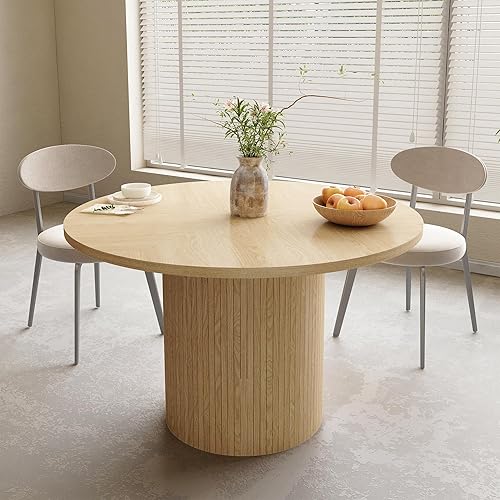 Miniatura 7 de Mesa de comedor redonda para 4, moderna mesa de cocina de granja, mesas de comedor circulares pequeñas de 47 pulgadas con base de tira de madera