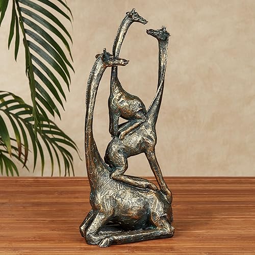 Miniatura 2 de Touch of Class Escultura de mesa de torre de jirafa apilada bronce y oro, 14 pulgadas de alto