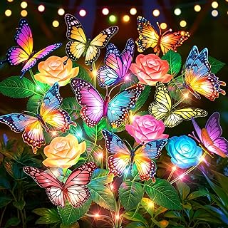 Solar Lights Outdoor Garden Decor: 2 Pack Solar Garden Lights with 20 Bu...