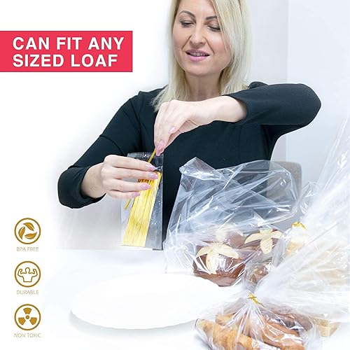 Miniatura 6 de Bolsas de pan reutilizables con lazos, transparentes, 200 bolsas y 200 lazos, para pan casero y panadería, ajustables (200)