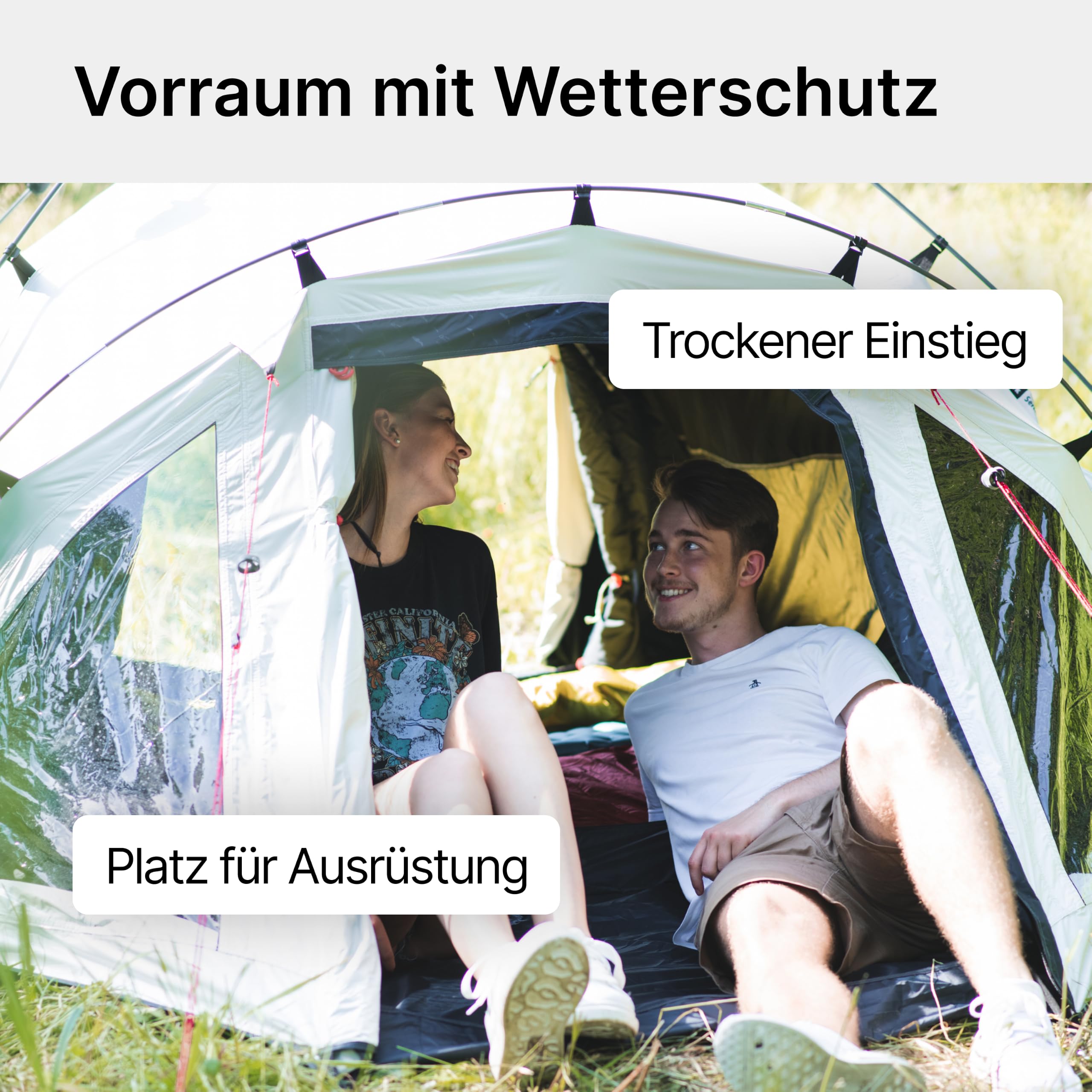 qeedo Quick Oak Dark Series Campingzelt mit abgedunkelter Schlafkabine, nachtschwarz - Sekundenzelt mit Quick-Up-System stabil & wasserdicht, ideal für Camping & Festival, Komfort-Zelt für 3 Personen