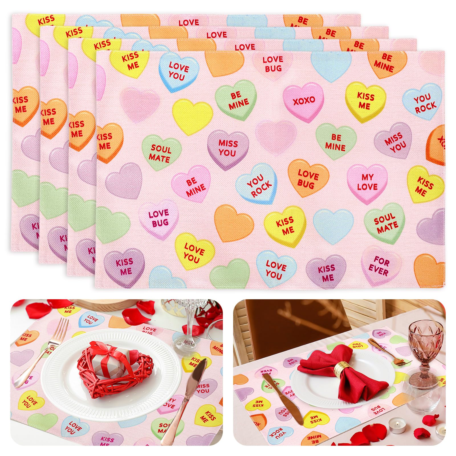 Sets de table en forme de cœur pour un dîner romantique de Saint-Valentin réussi en lot de 4