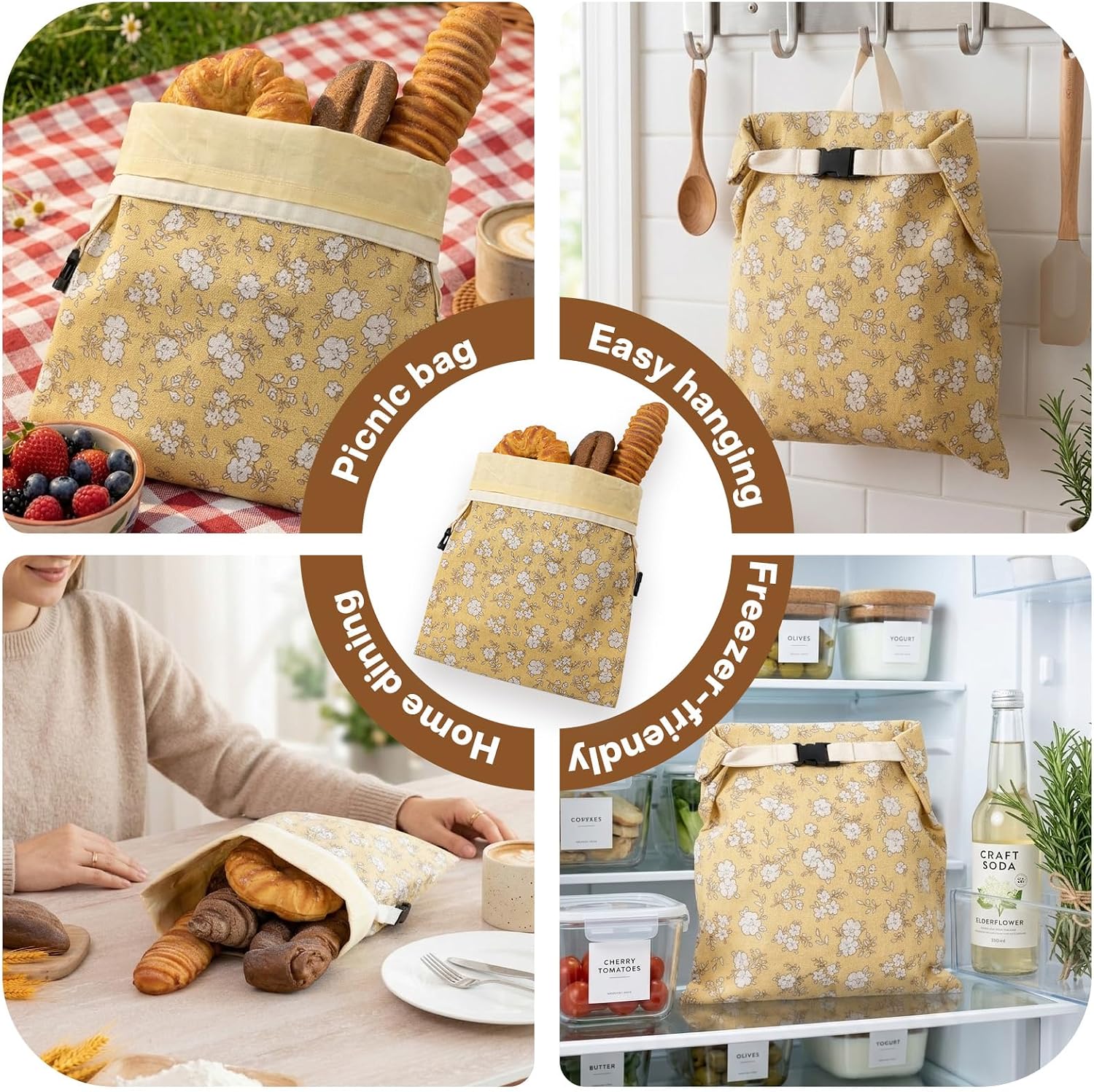 2 Pack Reusable Beeswax Bread Bags for Sourdough,Natural Linen Beeswax Bread Bag for Homemade Bread,Eco-Frendly Food Storage Cloth Bag to Keep Loaf Fresh.(Yellow)