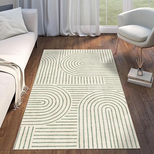 Miniatura 13 de 3 x 5 Alfombra de área lavable - Pequeña alfombra de entrada antideslizante naranja, alfombras de cocina abstractas de arco iris, alfombras modernas