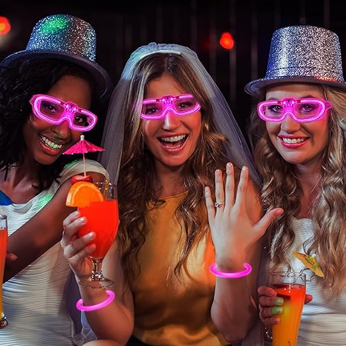 Miniatura 4 de Jenaai 100 piezas que brillan en la oscuridad, suministros para fiestas, 25 pares de lentes LED, varillas luminosas, collares iluminados para