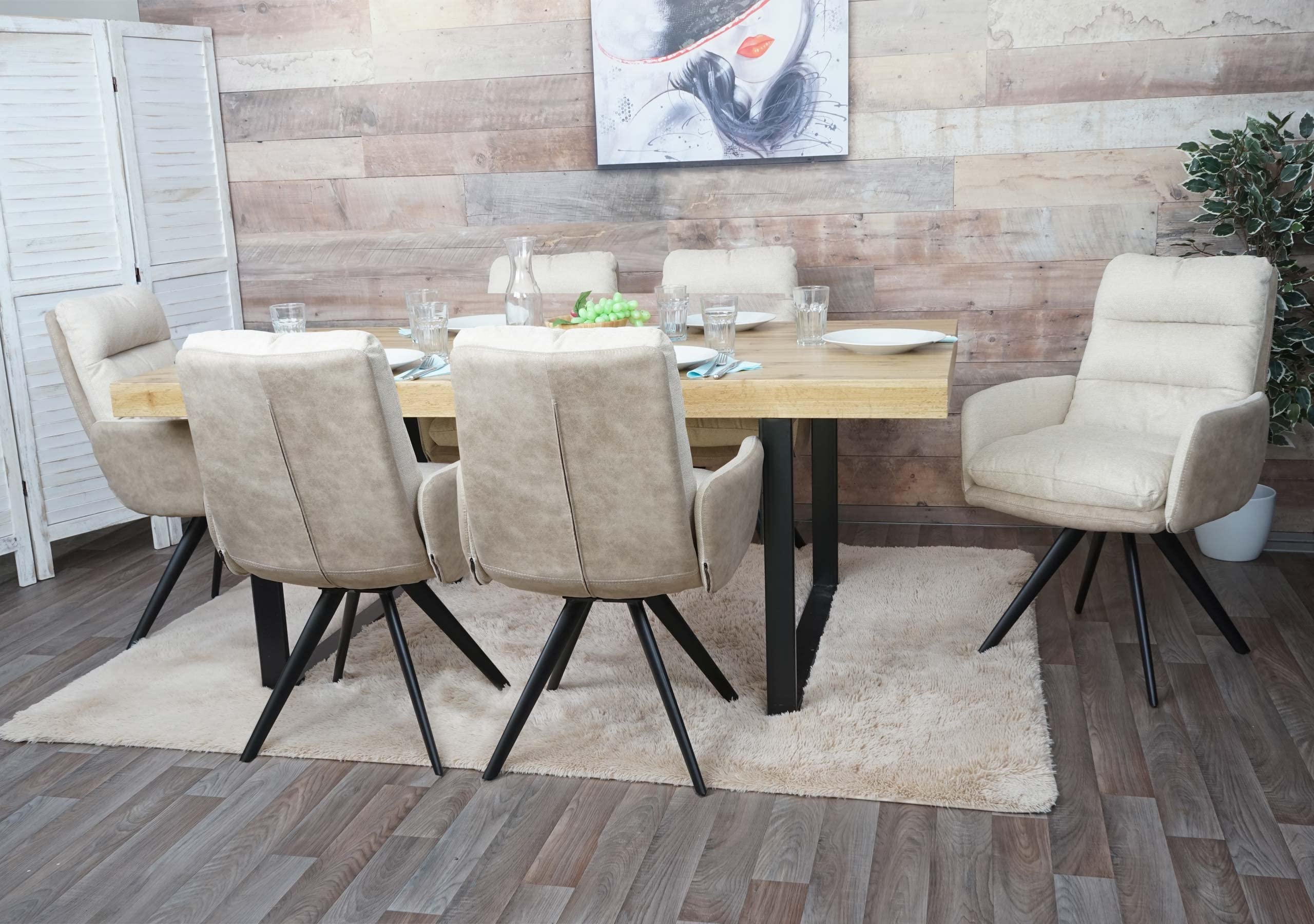 Lot De 6 Chaises De Salle à Manger HWC-G66 - Tissu Gris Clair, Pivotantes, Accoudoirs