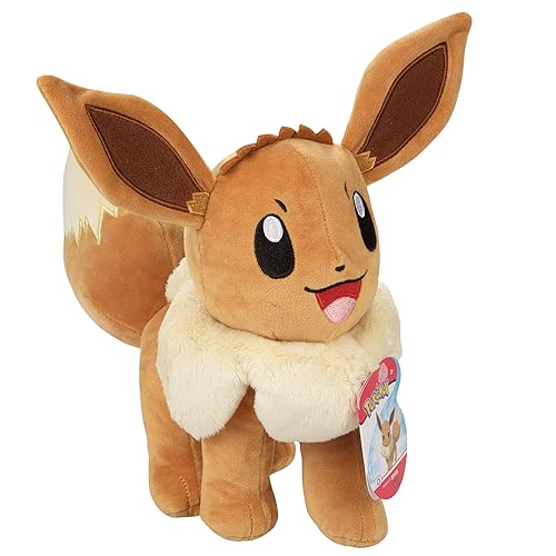 Pokemon 12" Large Eevee Plush - Officially Licensed - Let's Go Starter Figure - Authentic Soft 12-inch Stuffed Animal Toy - Holiday Christmas Stocking Stuffer Gift for Kids, Boys, Girls - 2+ - Eevee