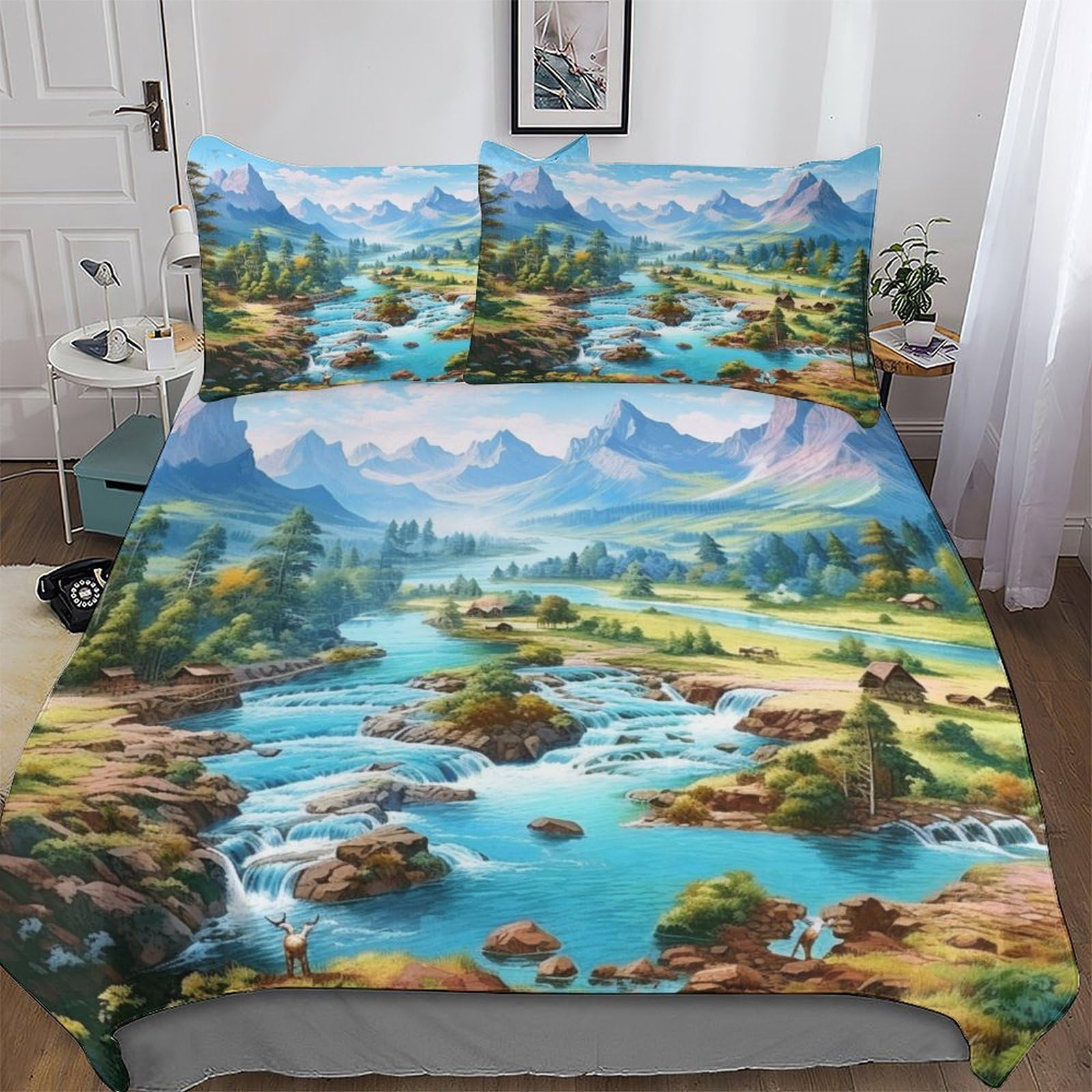 LLLBBB Lakes And Snowy Mountains Bedding Set Duvet Cover Soft Quilt Cover for Kids, Girls, Boys And Teens 2 Pieces with Pillowcase Cosy Bed Linen Single(135x200cm)