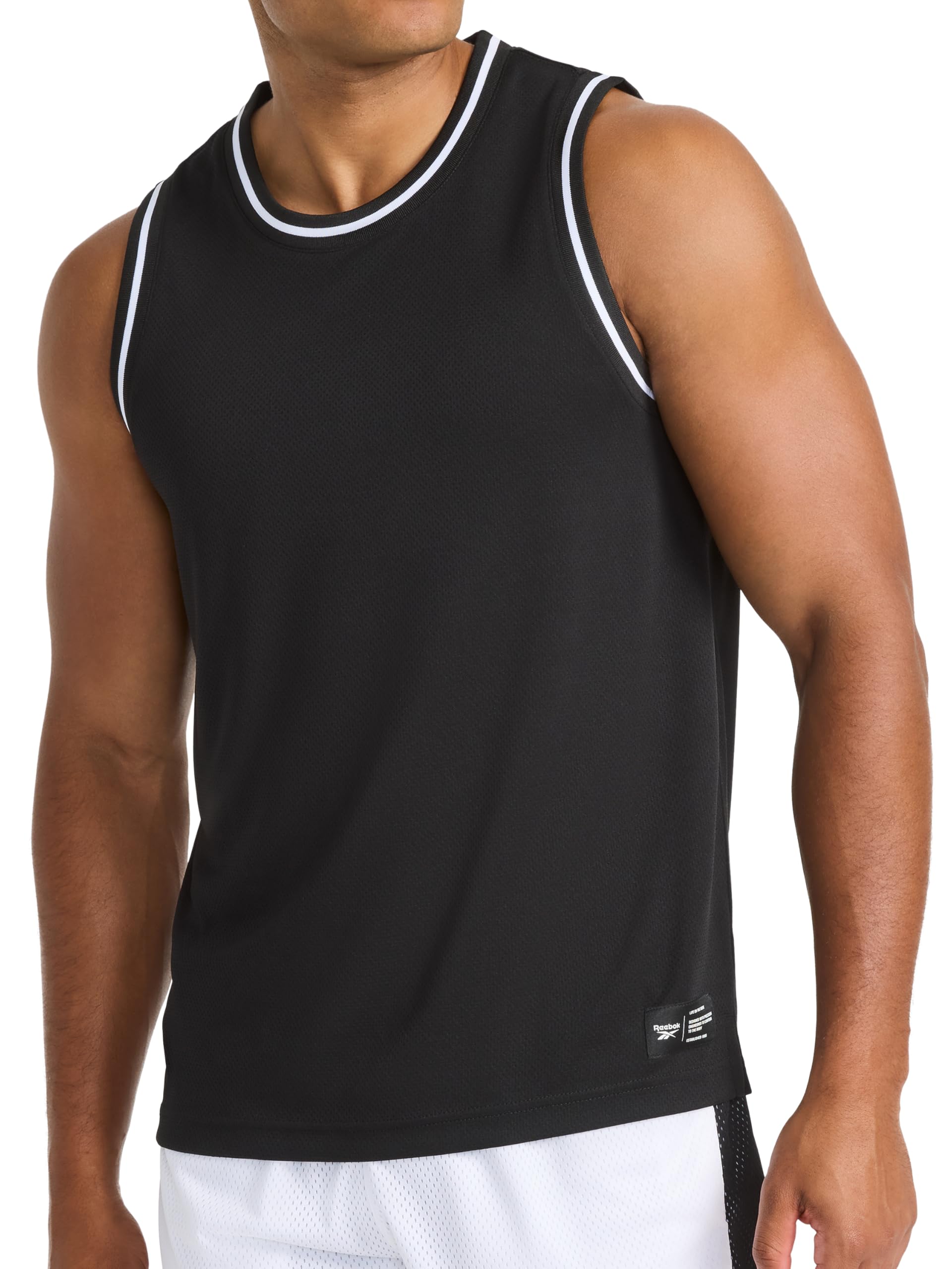 Reebok Apparel Men's Rise Performance Crewneck Tank Top, Black, Medium
