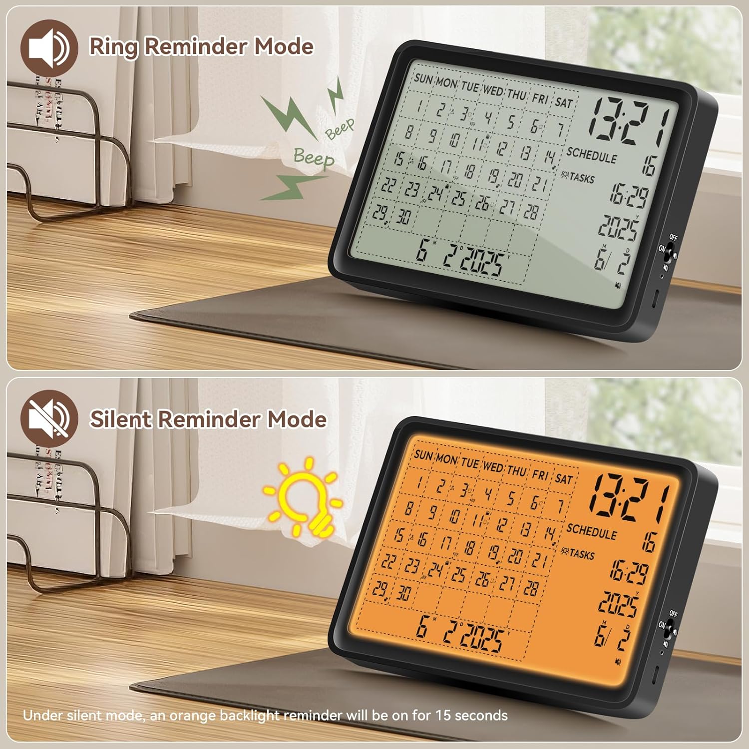 Desk Calendar with Schedule Reminder, 8 Inch Multifunctional Calendar Planner Alarm Day Clock Wall & Desk Mountable, Digital Planner Calendar Organizer for Business Office Home School, Black thumbnail