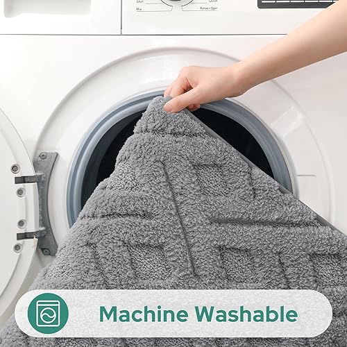 Miniatura 6 de HOMEIDEAS Juego de 2 alfombras de baño, extra suaves, peludas, absorbentes, antideslizantes, lavables a máquina, tapetes de baño para baño, bañera y