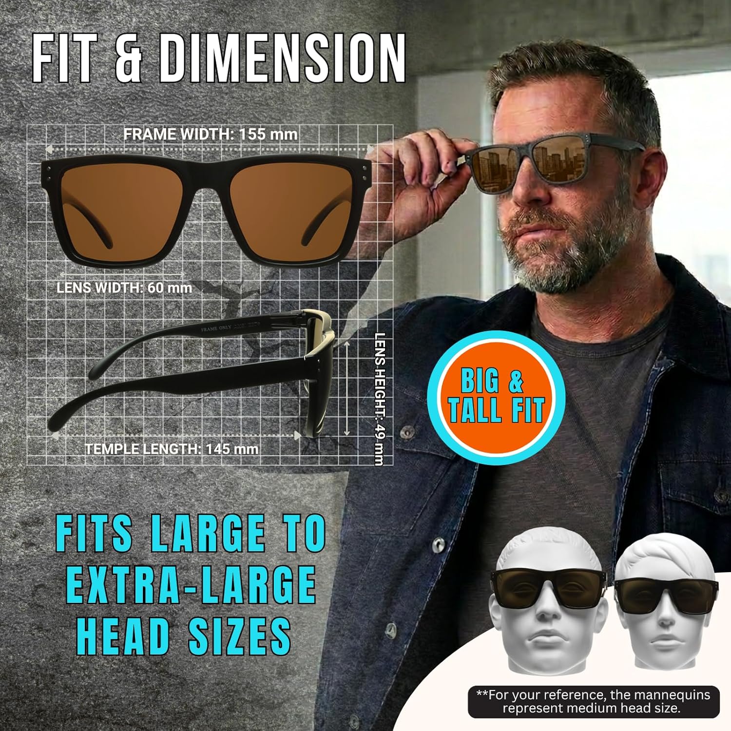 proSPORT ANSI Z87.1 Safety Sunglasses for Men, Extra Large Wide Fit Safety Glasses, Outdoor Protective Eyewear for Work