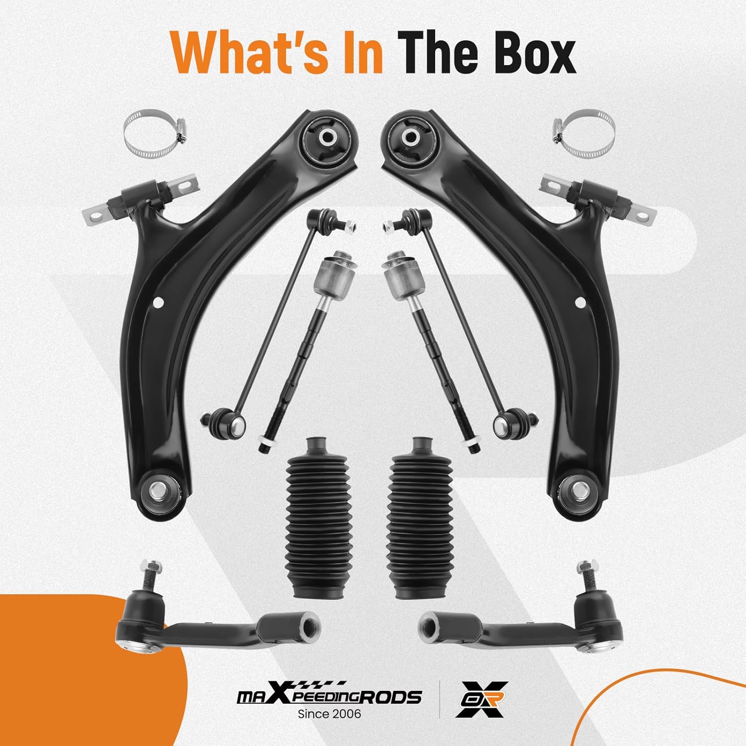 maXpeedingrods 10 Pc Front Lower Control Arms Suspension Kit for Nissan Rogue 2008-2013, Rogue Select 2014-2015, w/Sway Bar End Links, Inner Outer Tie Rod Ends, Boots