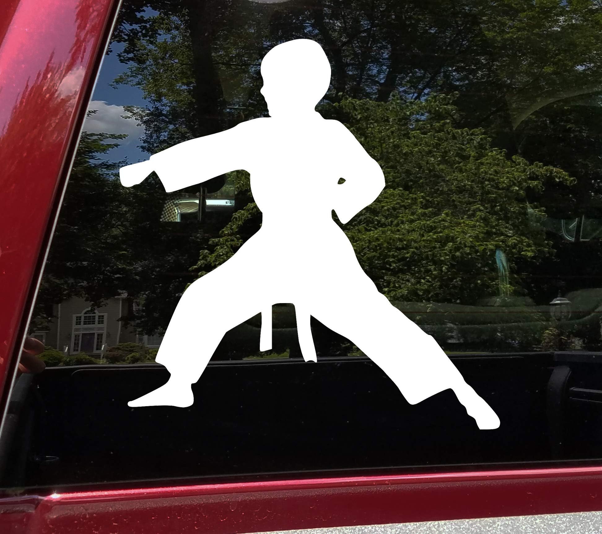 Karate Boy Vinyl Sticker - Punch Kata Do Judo Taekwondo Martial Arts - Die Cut Decal - 4w x 4h inches - Brown