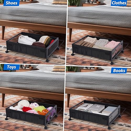 Miniatura 5 de ZZYZSFUS Contenedores de almacenamiento debajo de la cama con ruedas, estante de almacenamiento de zapatos debajo de la cama con cubierta a prueba