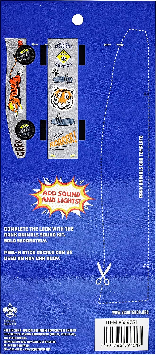 BSA Pinewood Derby Car Peel N' Stick Decal - Cub Scout Rank Animals Boy Scouts of America