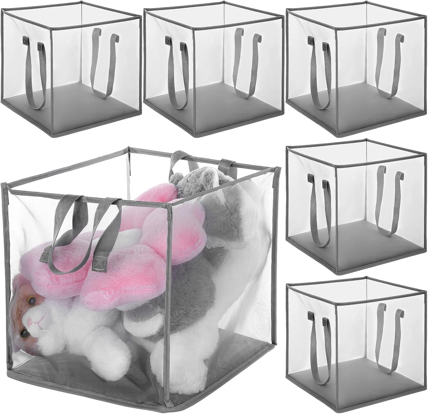 6 Pack Popup Laundry Hamper 13 Inch Small Foldable Mesh Laundry Baskets Mesh Foldable Laundry-Hampers Storage with Handle for Laundry-Storage, Kids Toy, College Dorm or Travel(Grey)