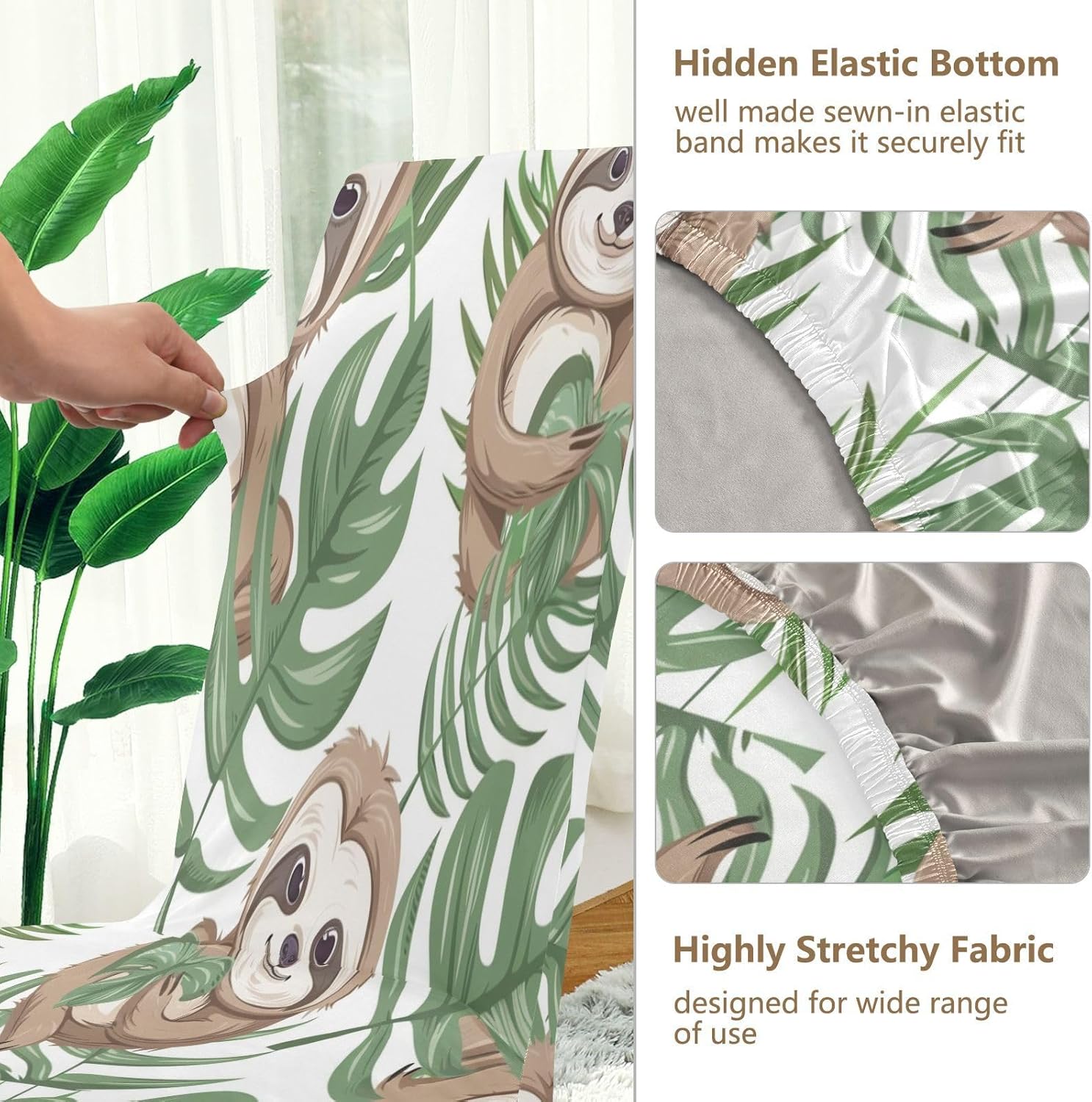 ALAZA Stretch Dining Room Chair Covers, Cute Sloth and Palm Leaves Chair Covers Parson Chair Slipcovers Removable Washable for Dining Room Ktichen Ceremony