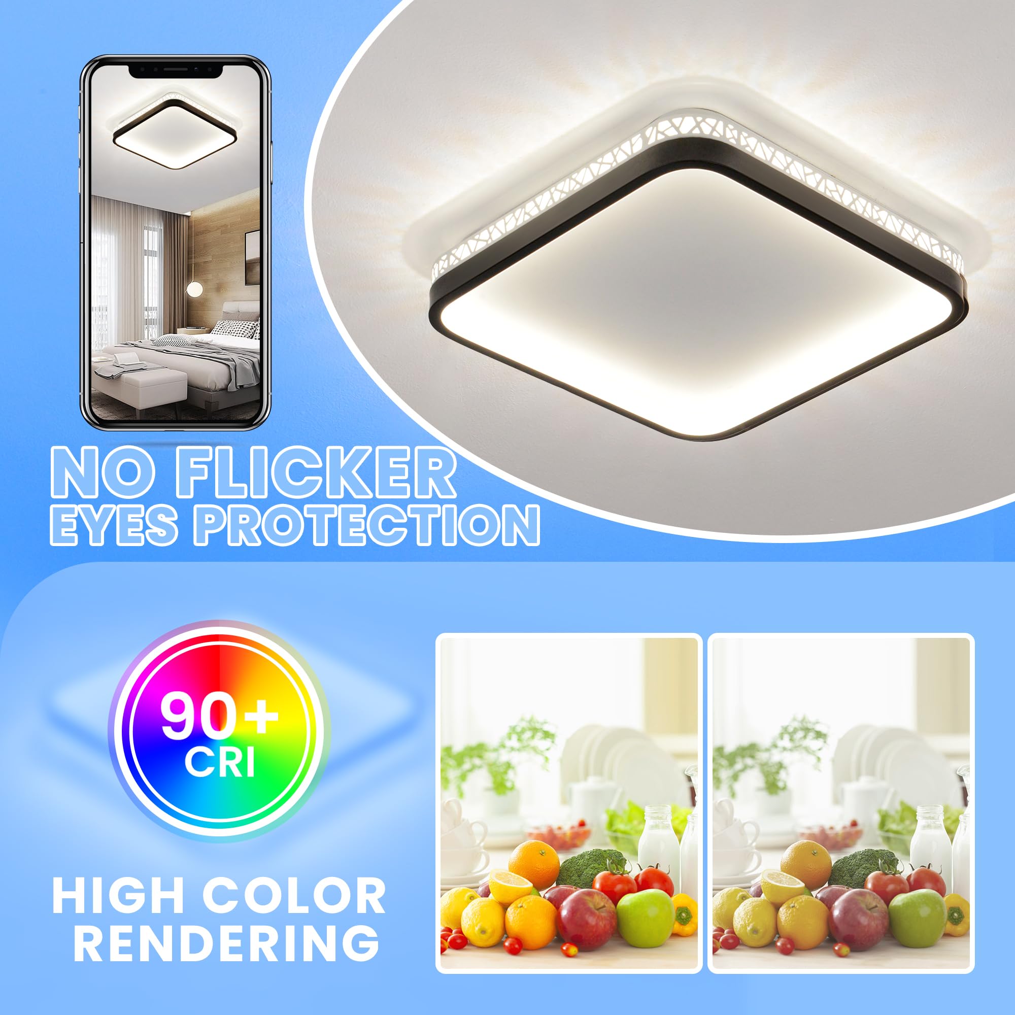 OTREN Plafoniera LED Soffitto Dimmerabile, Plafoniera Soffitto 3000K-6500K con Telecomando, Lampadario Led Soffitto 36W 3600LM, Lampada Parete for Soggiorno Camera da Letto Cucina Bagno, Ø30CM