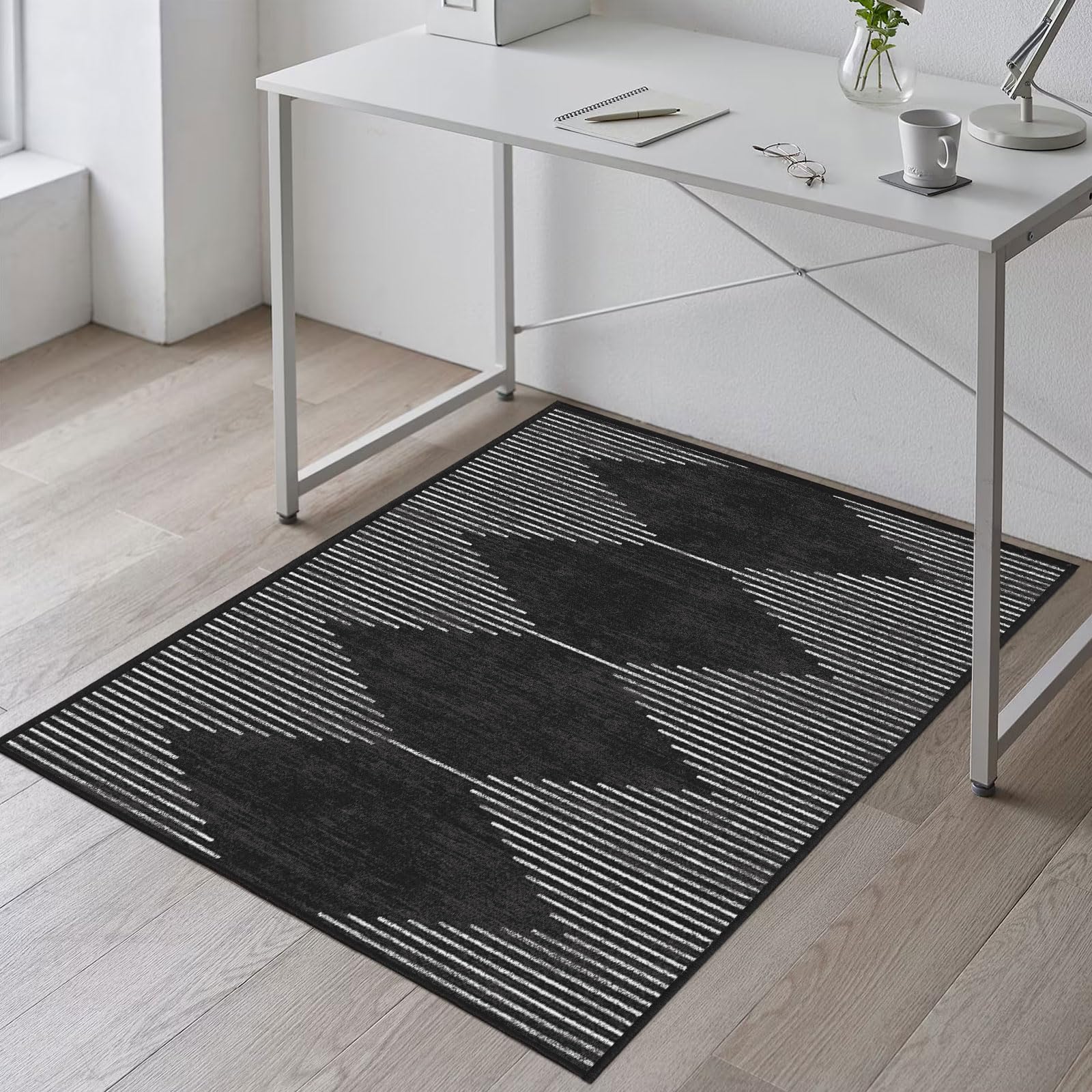 Office Chair Mat for Hardwood Floors, Durable 36"x55" Low-Pile Bohemian Stripe Desk Rug with Non-Slip Backing, Easy-Glide Computer Floor Protector for