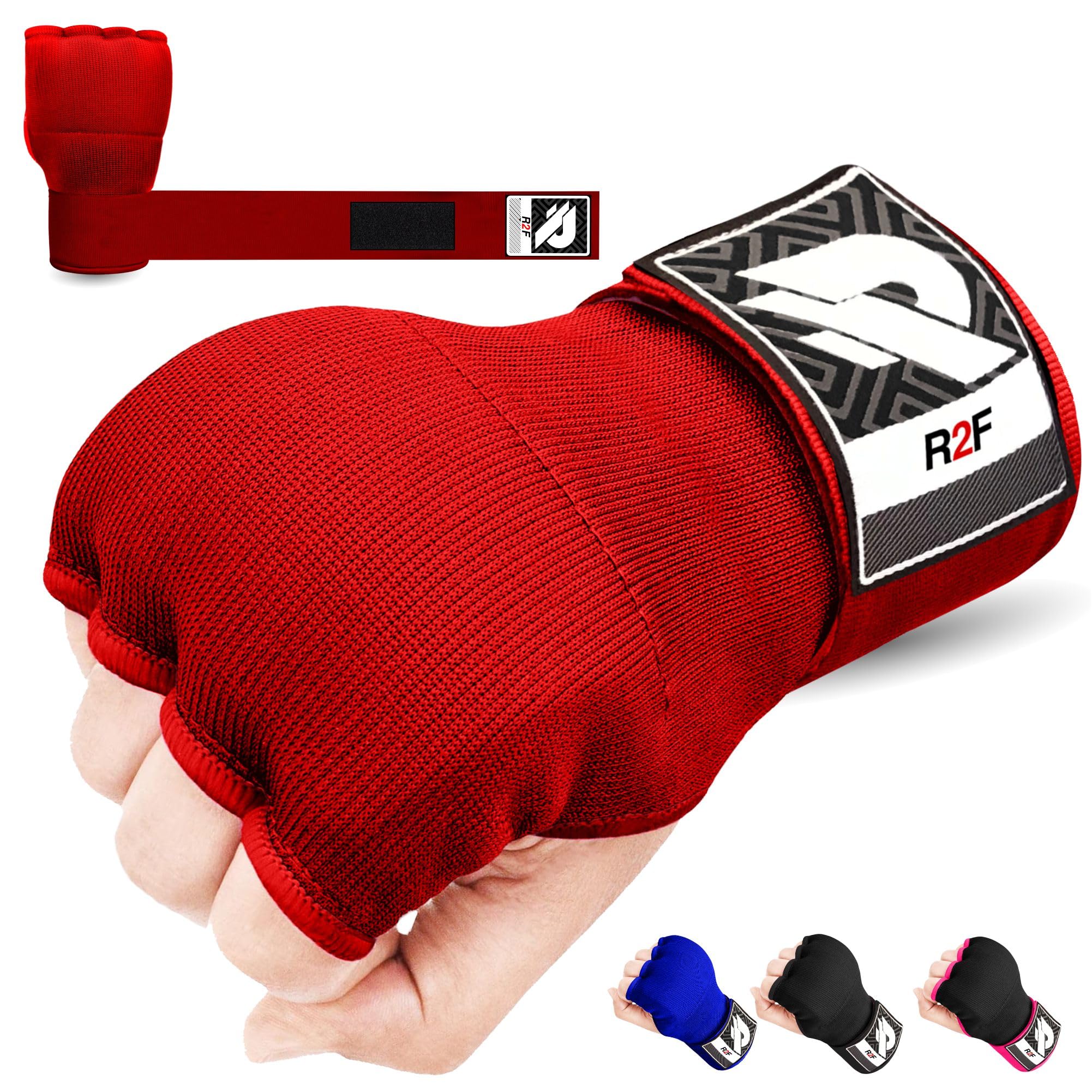 R2F Gel Fasce Boxe Sottoguanti Boxe Interni Bende, 70cm Elastico Lunghe Polsiere Guantoni Boxe Pugno Imbottita Protezione Guantoni da allenamento Muay Thai Kickboxing Arti Marziali Sacco da Box guanti