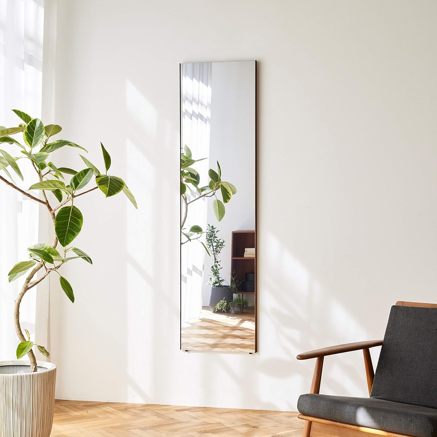 リフェクス割れない軽量ミラー幅40&times;高さ150cmオーク(木目)フレームRM-4/MO【日本製】