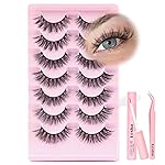 Losha Lashes Wispy False Eyelashes 7 Pairs Natural Cat Eye Lashes Kit with Lash Glue and Lash Tweezers Short Thin Fake Eyelashes Soft Faux Mink Lashes Pack (Gentle)