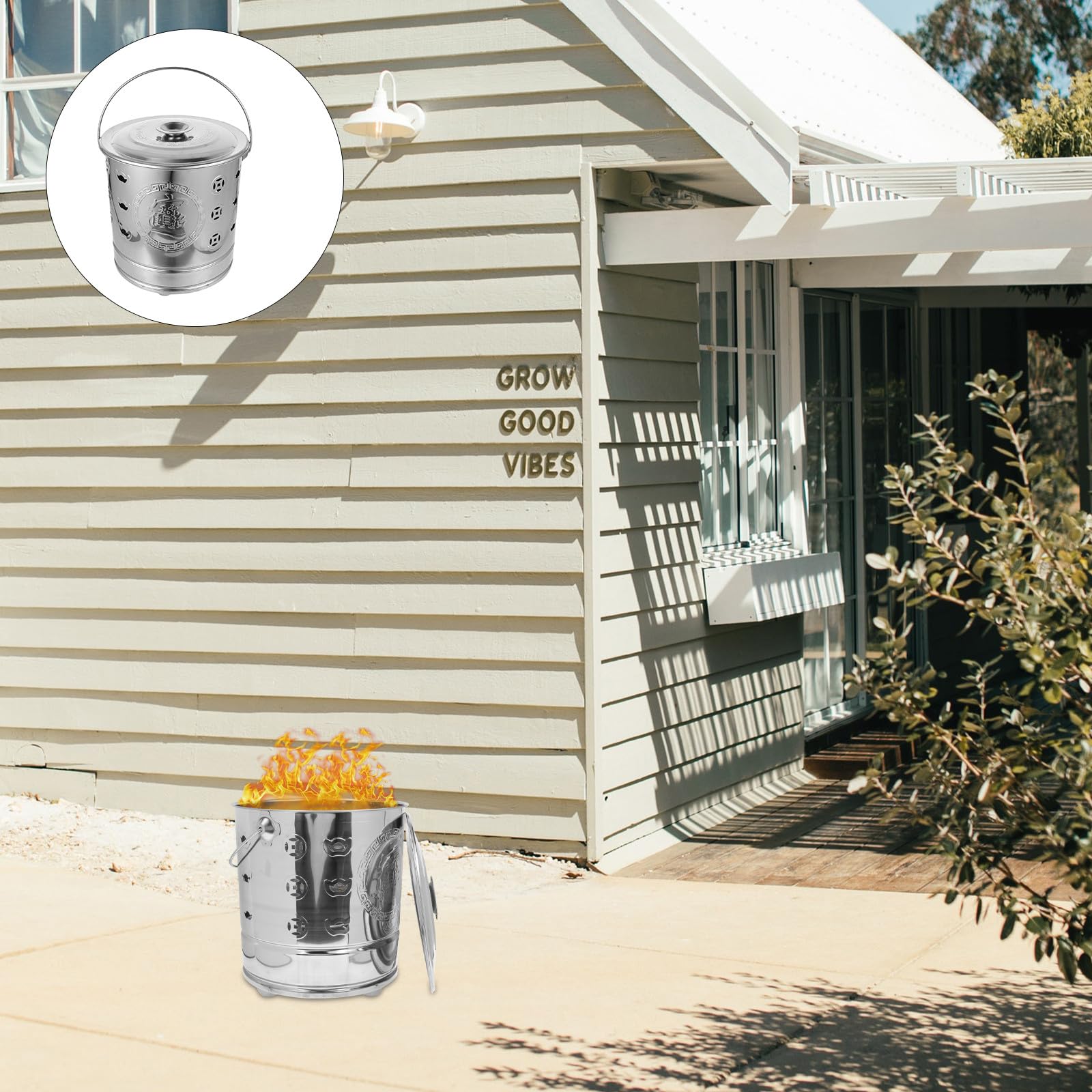 Incinerador de Acero Inoxidable para Quemar Papel Ritual Cubo Portátil con Asas Grandes Resistente y Duradero para Exteriores Jardines y Templos Modelo Pequeño sin Interior