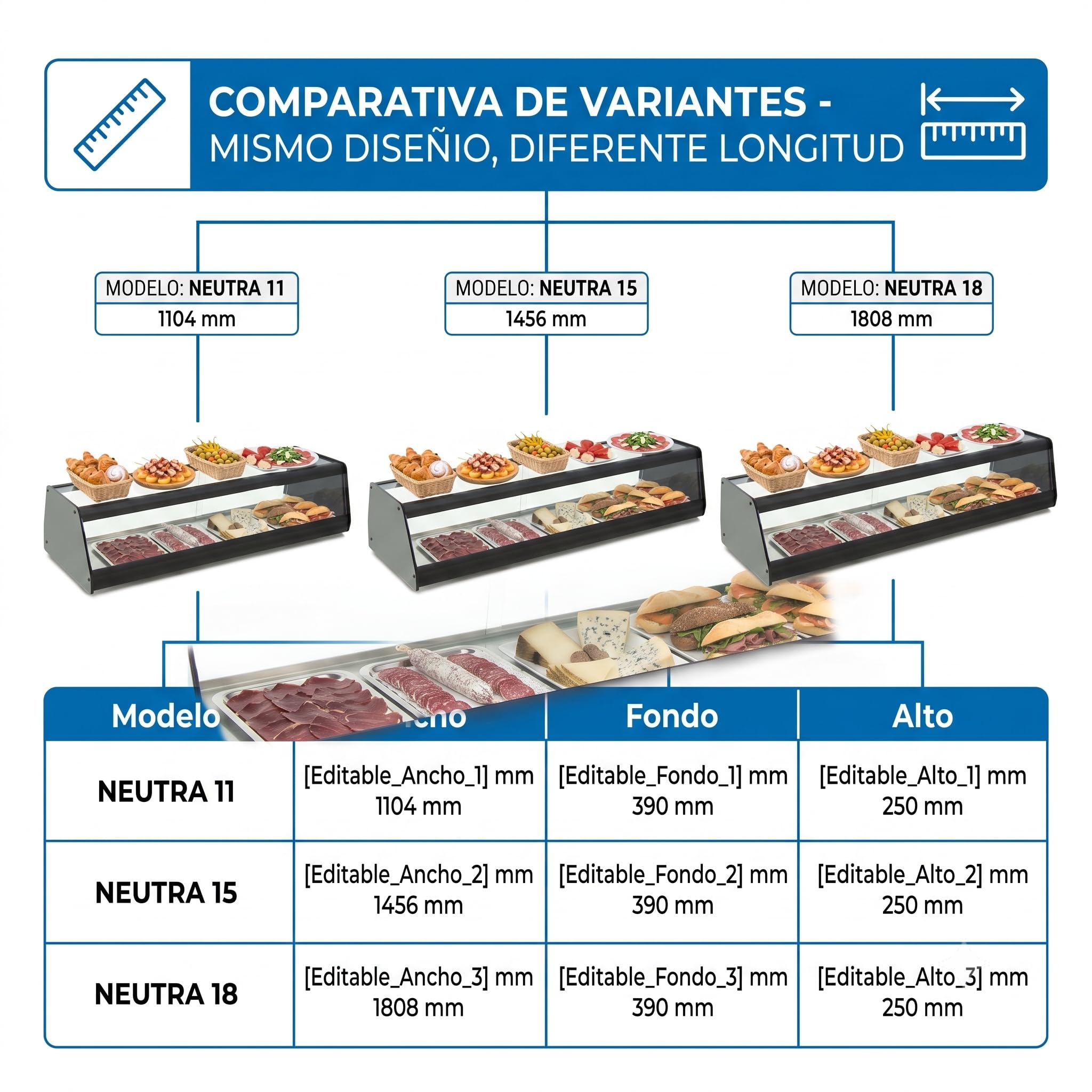 Vitrina Expositora Neutra de Cristal 180,8 x 39 x 25 cm, Acero Inoxidable, Puertas Correderas, para Bar, Hostelería, Bollería y Mostrador