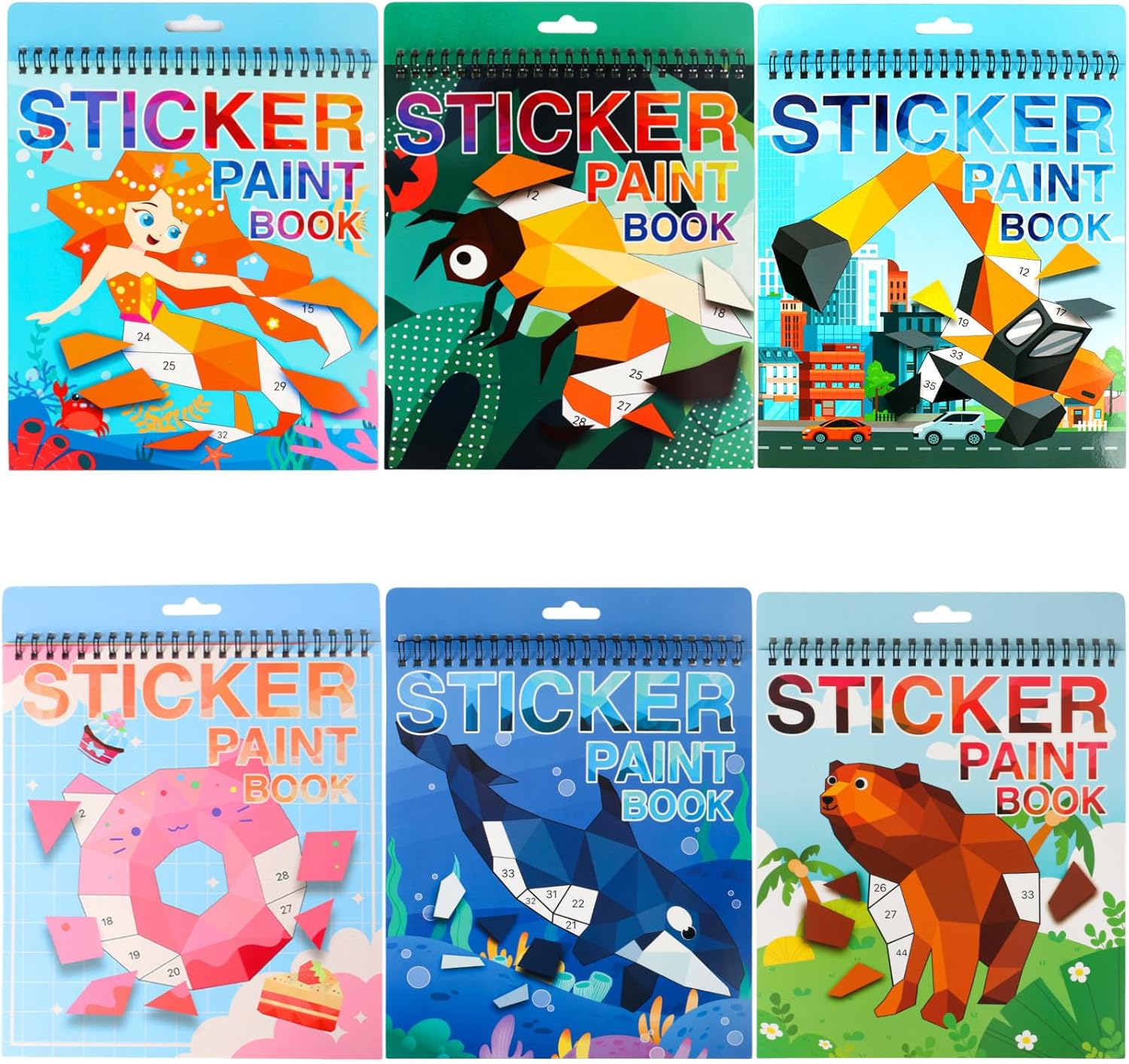 Amazon.com: 6 PCS Sticker by Number Sticker Paint Books for Kids