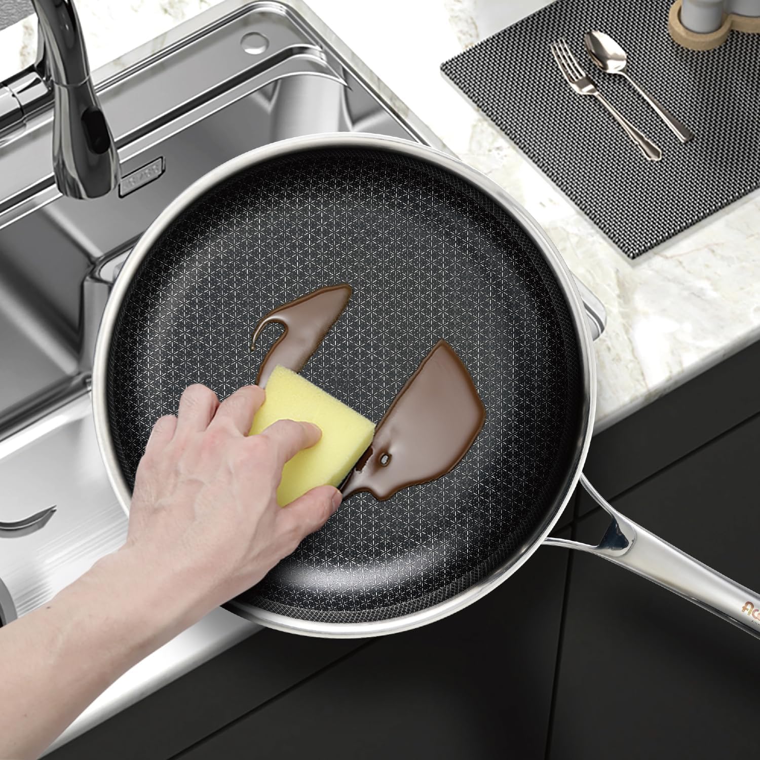 Aceself Non Stick Frying Pans,Hybrid 12 inch Frying Pans Nonstick with Lid,PFOA Free Cookware,non stick Stainless Steel Skillets,Dishwasher and Oven Safe, Works on Induction,Ceramic and Gas Cooktops