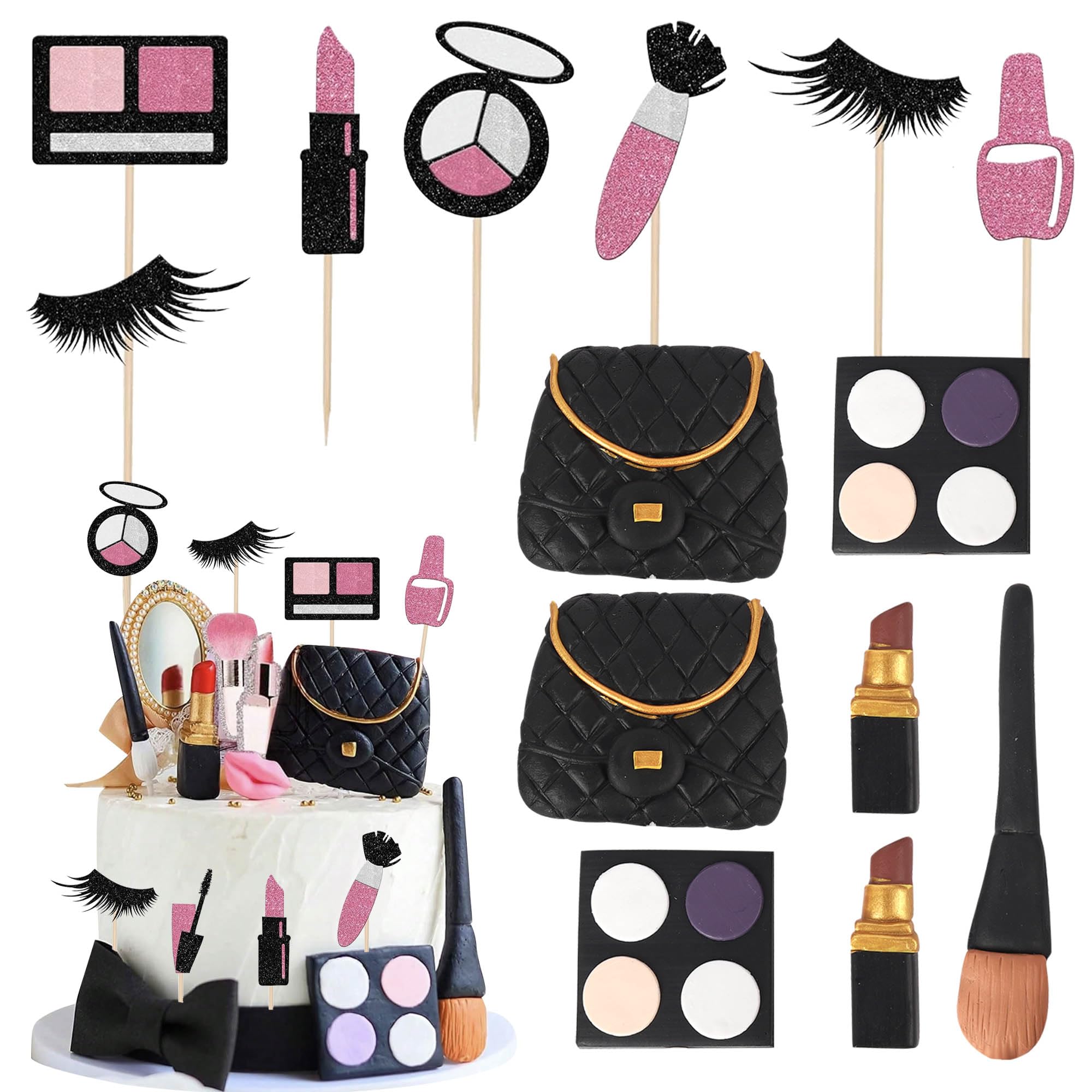 Rsstarxi Spa Party Cake Topper Decorations with Makeup Salon Birthday Cake Pick Decorations for Kids Women Girls Spa Birthday Party DIY Cake Decorations Supplies