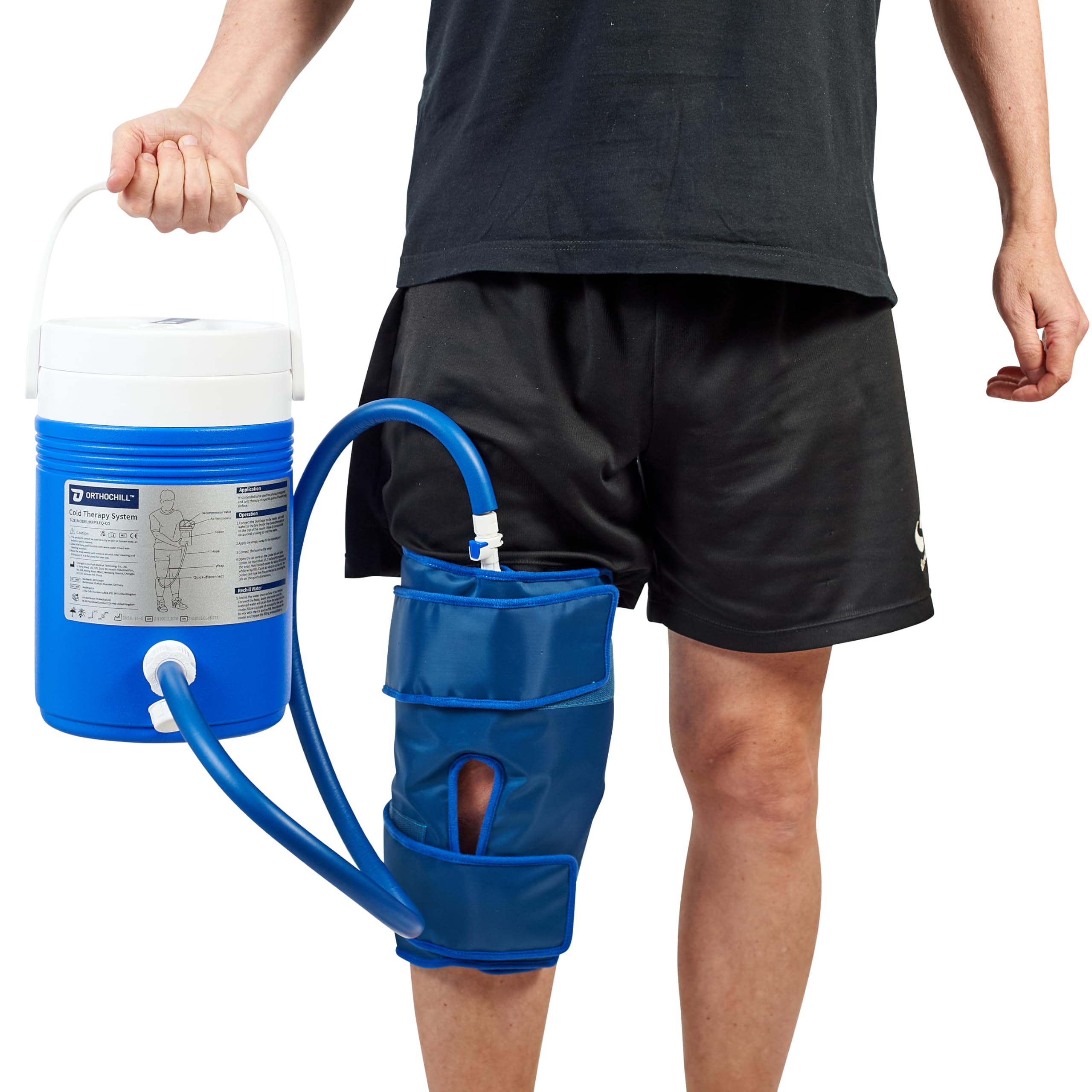 Sistema de enfriamiento criogénico alimentado por gravedad – Compresión eficaz en frío para la rodilla, tobillo o hombro (rodilla)
