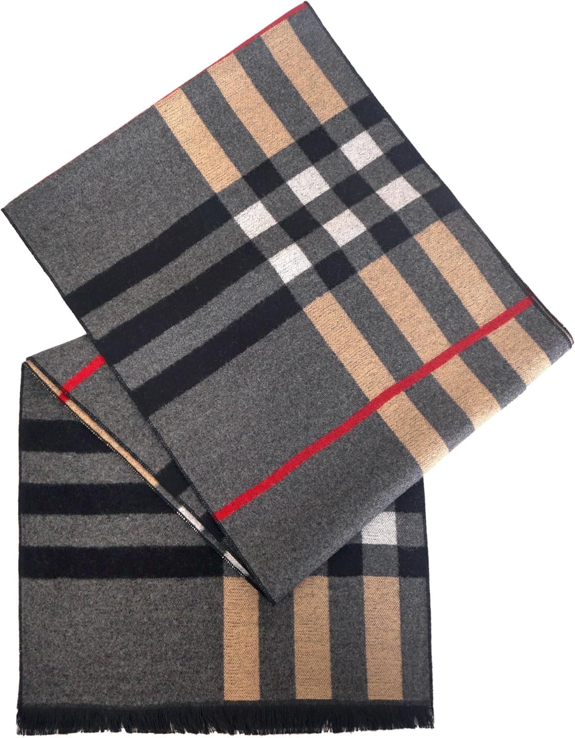 Men's Winter Warm Scarf with Tassels Soft Classic Mens Cashmere Feel Plaid Long Scarves - Image 3