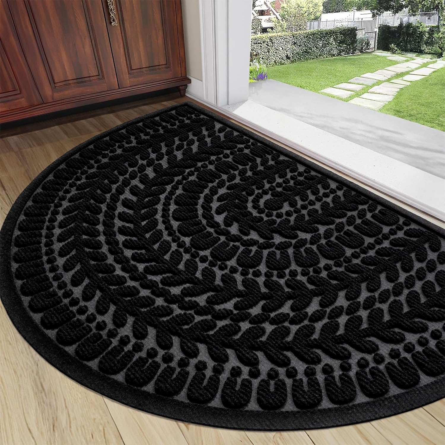 rora half circle door mat front door mat outside entrance black welcome mats outdoor indoor semicircular doormat for outdoor half round door mats for garage muddy paws 24"x36" black 2' x 3' (semicircular)