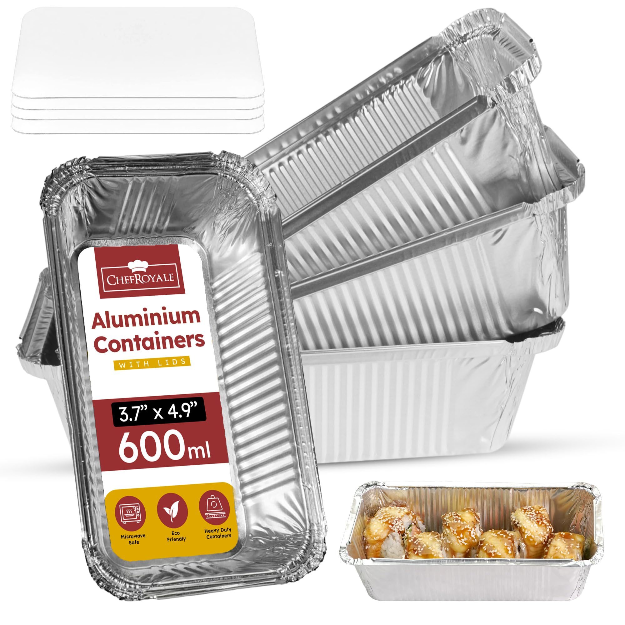 25x Disposable Aluminum Foil Containers with Lids | Size No 6A, Disposable Foil Trays Containers | Rectangular Tin Foil Trays for Food Storage, Baking, Roasting, Meal Prep and Takeaway (600ml)