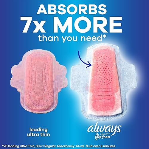 Miniatura 5 de Always Infinity Compresas Femeninas para Mujer, Compresas Flexfoam con Alas, Tamaño 4, Absorción Nocturna, Sin Perfume, 78 Unidades (3 Paquetes de