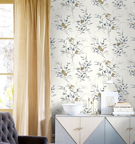 Miniatura 4 de Papel tapiz negro y dorado con diseño de flores, papel de contacto con hojas florales, autoadhesivo, 16.14 x 78.7 pulgadas, papel de contacto